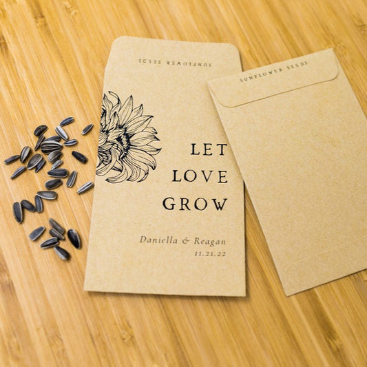 Let Love Grow- Sunflower Seed Packets with sunflower seeds- Rubee Seeds & Gifts- 
